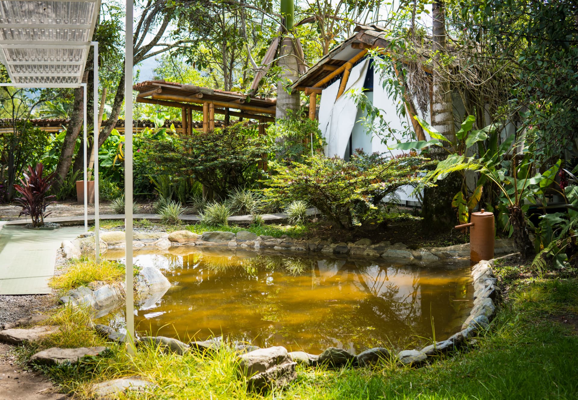 Jardín con estanque y espacios naturales del Parque de la Salud